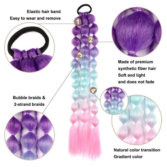 Bubble Ponytail Extensions Synthetic 22 Inch Colorful Braids for Girls Festivals main image 5
